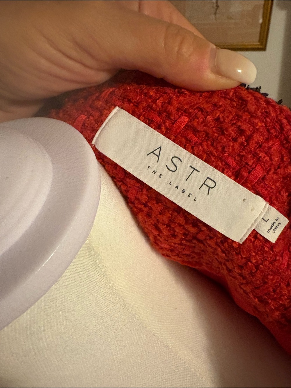 Astr Red Bouclé Tweed Jacket and Skirt Set with Black Trim - Picture 3 of 3